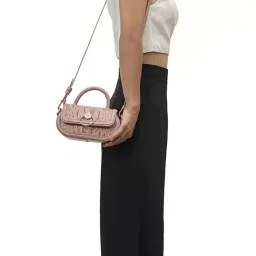 Hidesign EOSS SS 24 Pink Textured Small Satchel Handbag-picture-16