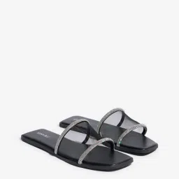LUNA BLU by Westside Black Diamante Embellished Mesh Slides-picture-35