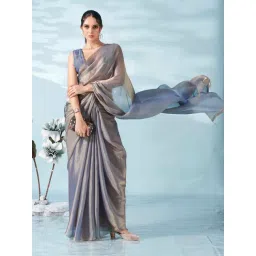 Tikhi Imli Blue Solid Saree with Unstitched Blouse image 3