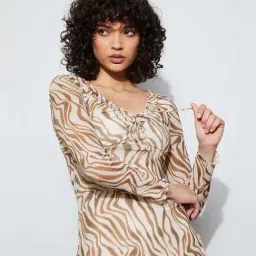 Ginger By Lifestyle Beige Regular Fit Printed Dress image 4