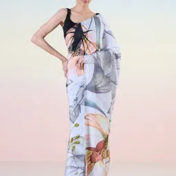 navyasa by liva Grey Printed Saree With Unstitched Blouse-picture-26