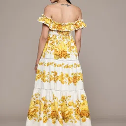 Label Ritu Kumar Floral Print Off-Shoulder Cotton Linen A-Line Maxi Dress image 3