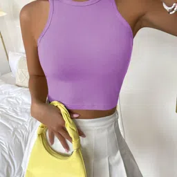 TOOCHKI Women Round Neck Sleeveless Fitted Crop Tank Top-image-18