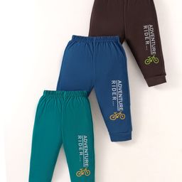 Zero Sinker Knit Full Length Lounge Pants with Text Print Pack of 3 - Navy Brown & Green-picture-12