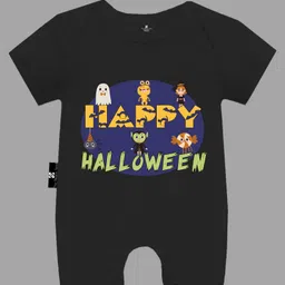 The Peppy Tend Halloween Theme 100% Cotton Half Sleeves Happy Halloween Text Printed Romper - Black-image-86