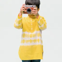Tiber Taber 100% Cotton Full Sleeves Tie Dye Kurta - Yellow-picture-33