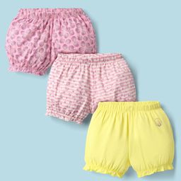 Pine Kids Cotton Elastane Knit Bloomers With Stripes & Shell Print Pack Of 3 - Yellow & Pink-picture-25