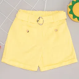Pantaloons Junior Cotton Solid Shorts With Belt - Yellow-image-40