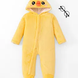 Mark & Mia Full Sleeves Winter Wear Hooded Romper With Duck Embroidery & Applique - Yellow-picture-30
