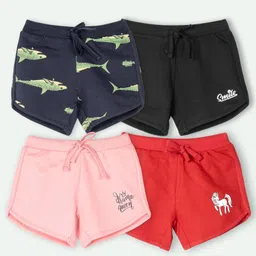 Ariel Cotton Knit Pack Of 4 Unicorn & Typography Printed Shorts - Navy Blue Black Pink & Red-picture-10