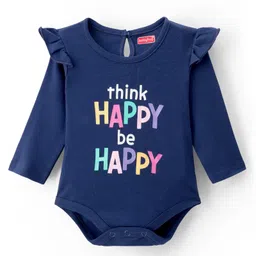 Babyhug 100% Cotton Knit Full Sleeves Onesie With Text Print - Navy Blue-picture-28