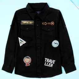 Kiddopanti Cotton Woven Full Sleeves Travel Theme Printed Shirt - Black-picture-14