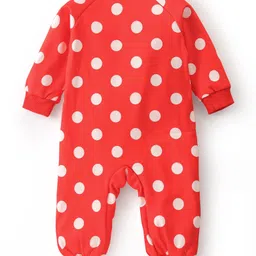 Kookie Kids Winter Wear Full Raglan  Sleeves Romper with Polka Dots Print & Santa Patch - Red image 2