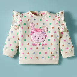 ToffyHouse Knitted Full Sleeves Bunny & Polka Dot Printed Top & Lounge Pant Set - Cream image 2