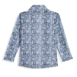 Charchit Cotton Blend Woven Full Sleeves Abstract Printed Shirt With Inner Tee - Blue image 4