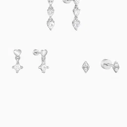 GIVA Silver Set Of 3 Silver-Plated Zircon Studded Diamond Shaped Studs-picture-13