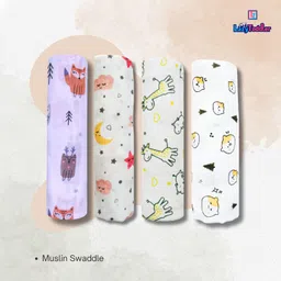 LazyToddler Organic Cotton Muslin Swaddle Printed Pack of 4 - White image 4