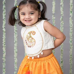 LABEL NEETI Girls Embroidered Thread Work Ready to Wear Lehenga & image 3