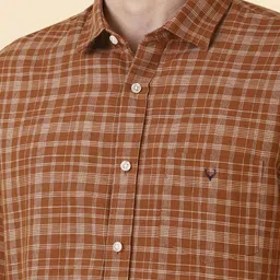 Allen Solly Tartan Checked Spread Collar Slim Fit Cotton Linen Casual Shirt image 5