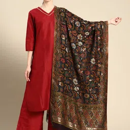 Sangria Black & Brown Woven Design Art Silk Dupatta image 3