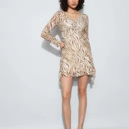 Ginger By Lifestyle Beige Regular Fit Printed Dress image 3