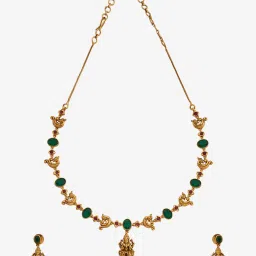 Kushal's Fashion Jewellery Ruby Green Gold Polished Antique Necklace Set for Women image 2
