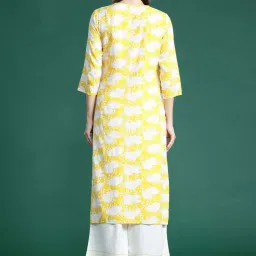 Indo Era Yellow Printed Straight Kurta image 2
