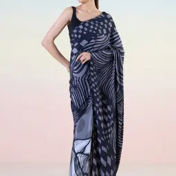 navyasa by liva Black Printed Saree With Unstitched Blouse-picture-30