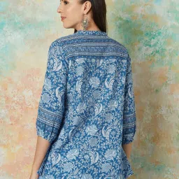 Melange by Lifestyle Blue Cotton Floral Print Tunic image 2