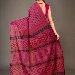 Unnati Silks Pink Cotton Printed Saree With Unstitched Blouse image 2