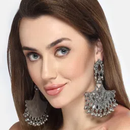 Moedbuille Mirrors and Ghungroo Afghan Tribal Design Oxidised Silver Plated Tassel Earrings image 2