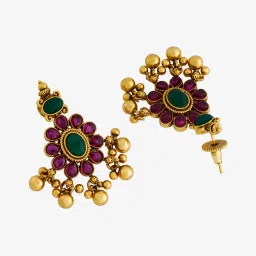 Kushal's Fashion Jewellery Ruby Green Gold Polished Antique Earring for Women image 2