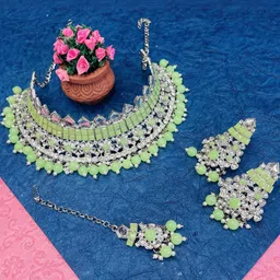 VATSALYA creation Rhodium-Plated Artificial Stones Alloy Jewellery Set image 1