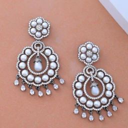 Voylla Silver Riyasati Regal American Diamond Drop Earrings-picture-7
