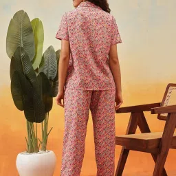 Clovia Pink Floral Print Pajama Set image 2