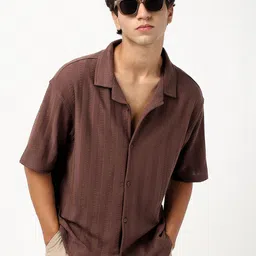 Bewakoof Men Oversized Fit Textured Cuban Collar Casual Shirt-image-58