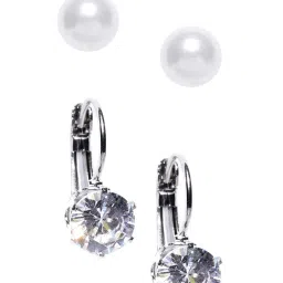 OOMPH White Pearl and Silver Crown Cubic Zirconia Ear Stud and Drop Earrings Pack of 2 image 2