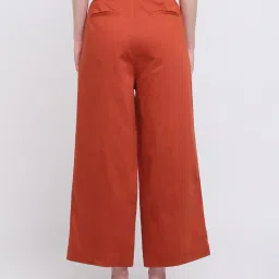 Cover Story Red Linen Solid Relaxed Fit Trousers image 2