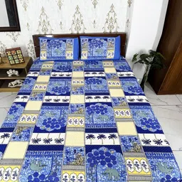 Marika Blue & White Ethnic Motifs 160 TC Queen Bedsheet with 2 Pillow Covers-picture-24