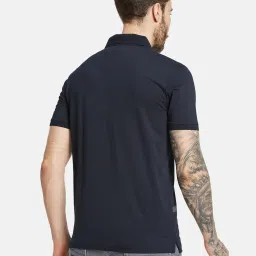 Octave Navy Cotton Regular Fit Striped Polo T-Shirt image 2
