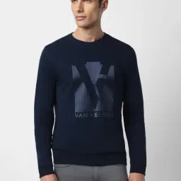 V Dot Navy Slim Fit Printed Sweatshirt-image-43