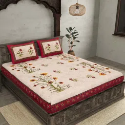 JaipurFabric Orange 100% Pure Cotton 150 TC Double Bedsheet with 2 Pillow Covers image 2