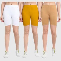 Gracit White & Yellow Cotton Sports Shorts - Pack Of 3-picture-36