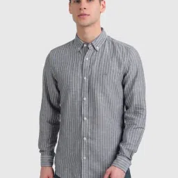 United Colors of Benetton Grey Slim Fit Striped Shirt-picture-21