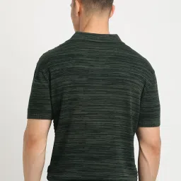 The Bear House Green Cotton Regular Fit Striped Polo T-Shirt image 2