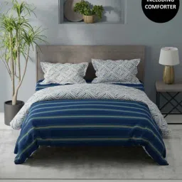 Bianca Denim Feel Dk.Blue 192 TC 150 GSM Double Size Bedsheet & Comforter With 2 Pillow Covers-image-25