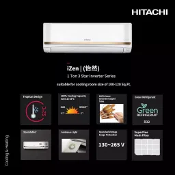 Hitachi 1000 Kg (1 Ton) 3 Star Inverter Split AC iZen Series White, R32-RAS.G312PCAISF image 3