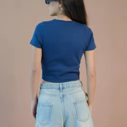 VIRGIO Navy Blue Regular Fit Solid Top image 2