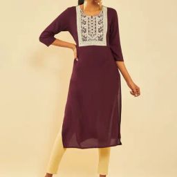 Soch Wine Rayon Yoke Design Kurta With Thread Work-picture-11
