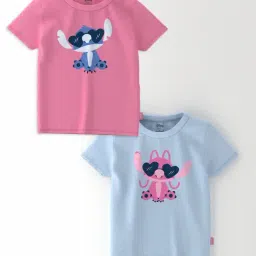 Nauti Nati Girls Blue And Pink Cotton Graphic Print T-Shirt-image-89